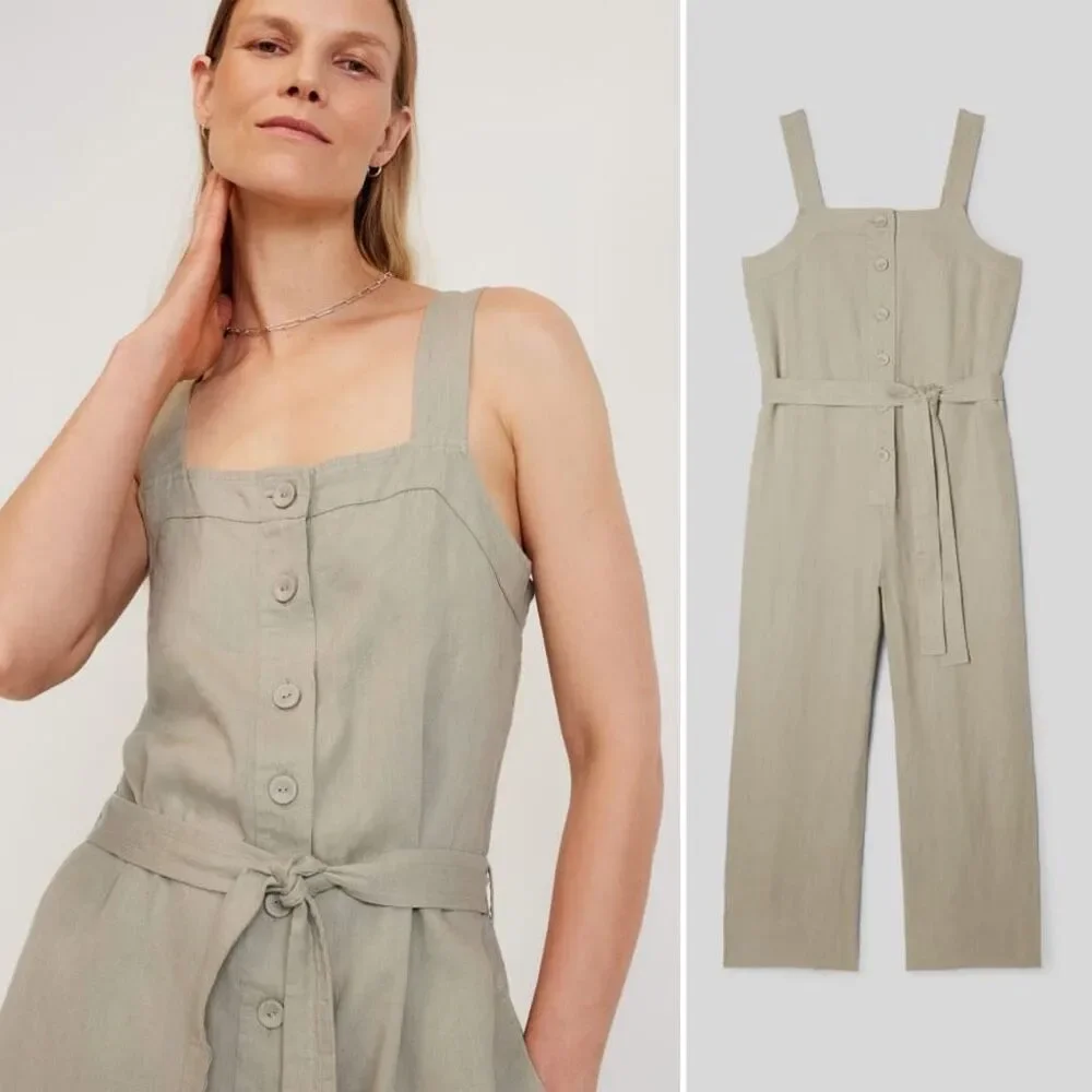 Everlane The Linen Jumpsuit in Seagrass Size 6